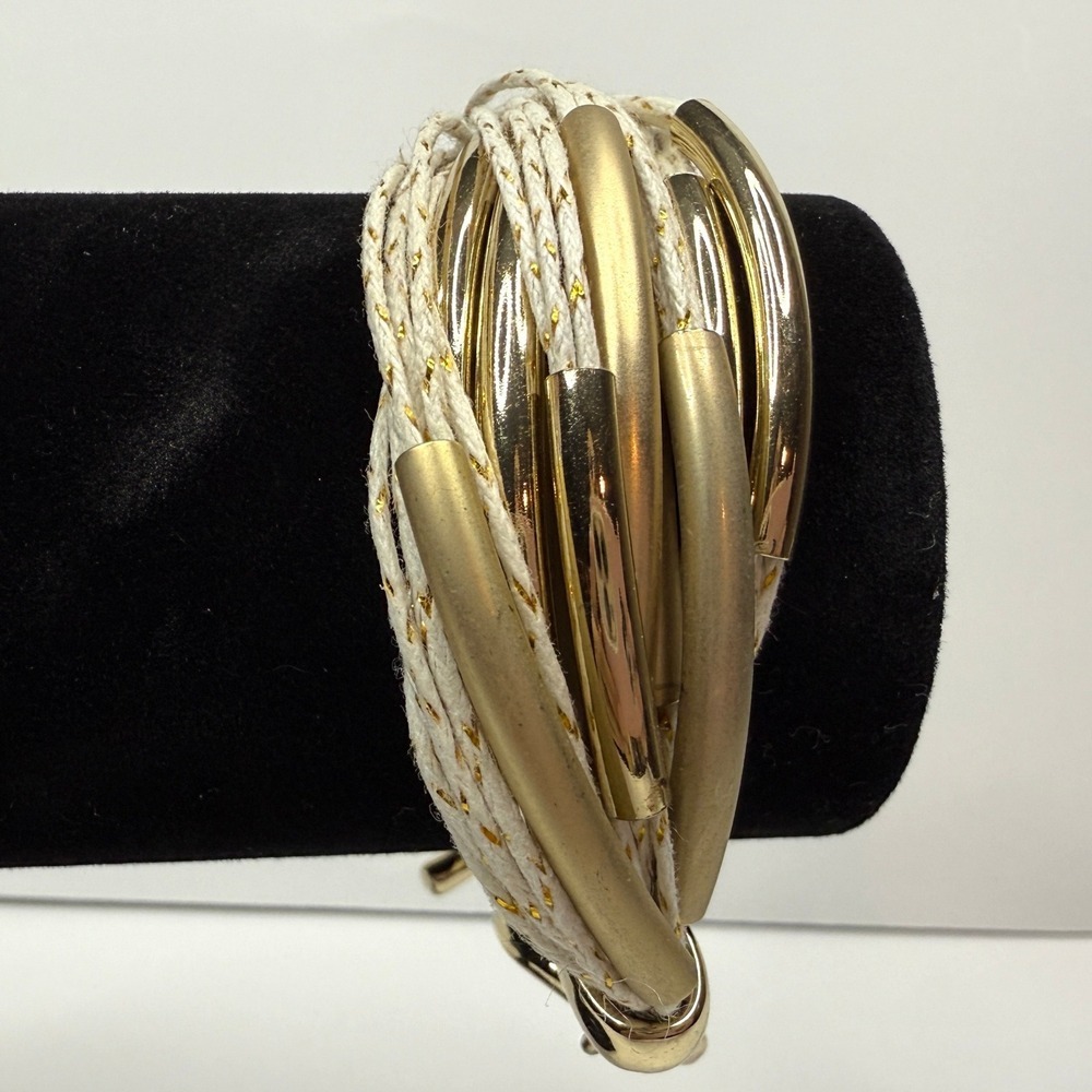 Multi Strand Gold Tone Cord Bracelet Fashion T Bar Clasp Fashion Jewelry Sz 7